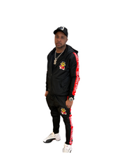 Load image into Gallery viewer, Black and Red Polyester Jogger Set
