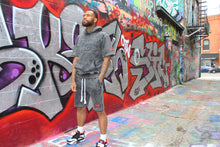 Load image into Gallery viewer, Black Acid Wash Short Sleeve Hoodie/Short Set.
